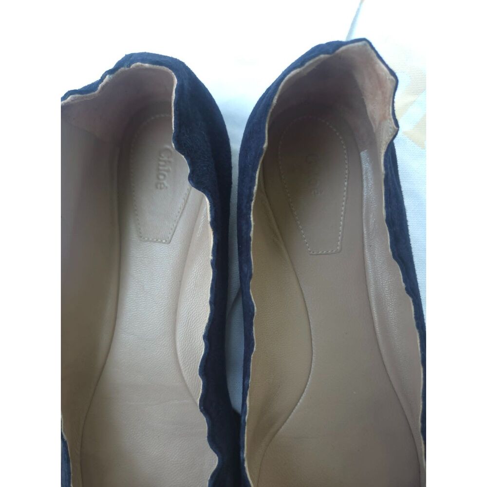 Chloé Lauren Scalloped Ballet Flats Navy Blue Suede Sz 38.5 / 8 - Picture 5 of 8